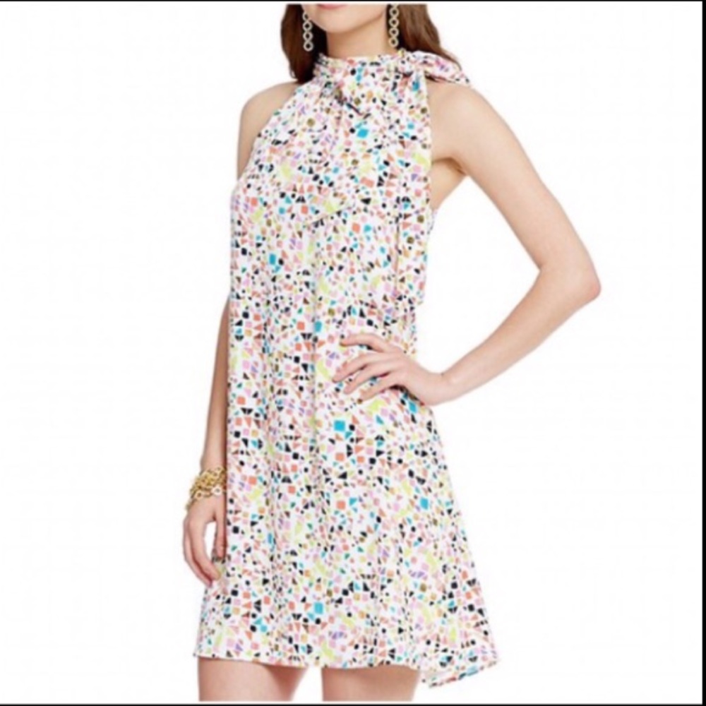 🎊CECE🎊 CANDY GEMS PRINT TIE NECK SHIFT DRESS🎊